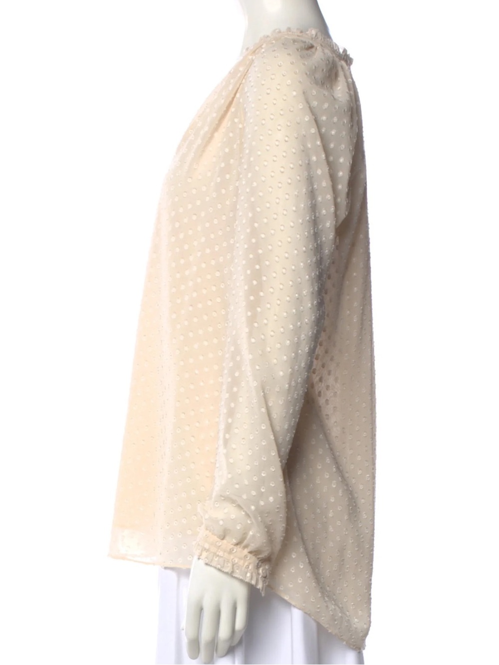 DIANE $248 VON FURSTENBERG • 21” PTP • Cream Swiss Dot Blouse - Picture 4 of 9